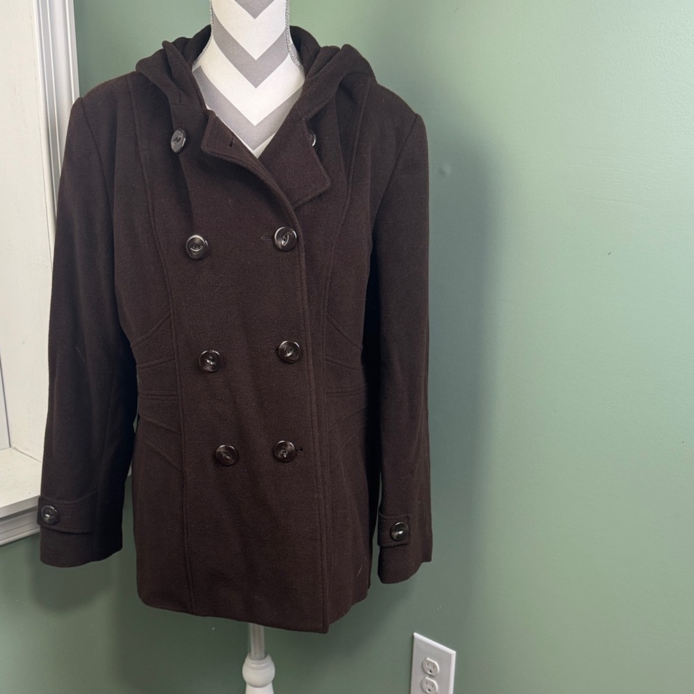 St. John's Bay Dark Brown wool Pea Coat XL